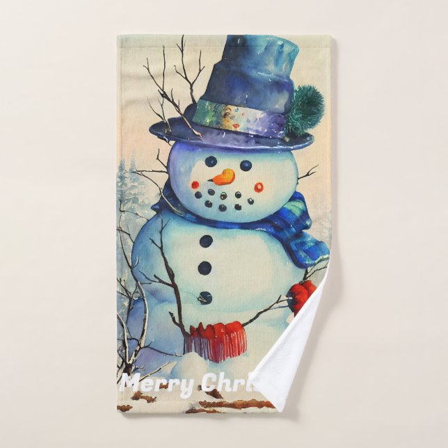 Serviette pour les mains Bonhomme de neige à l'aqu (Serviette à main)