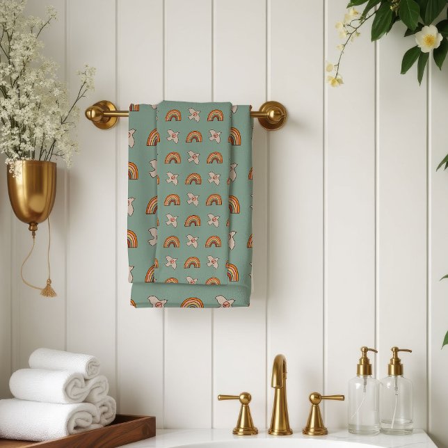 Serviette Rétro Pastel 70s Groovy Ambiance Terrest (Retro Pastel Towel 70s Groovy Earthy Bath Vibes)