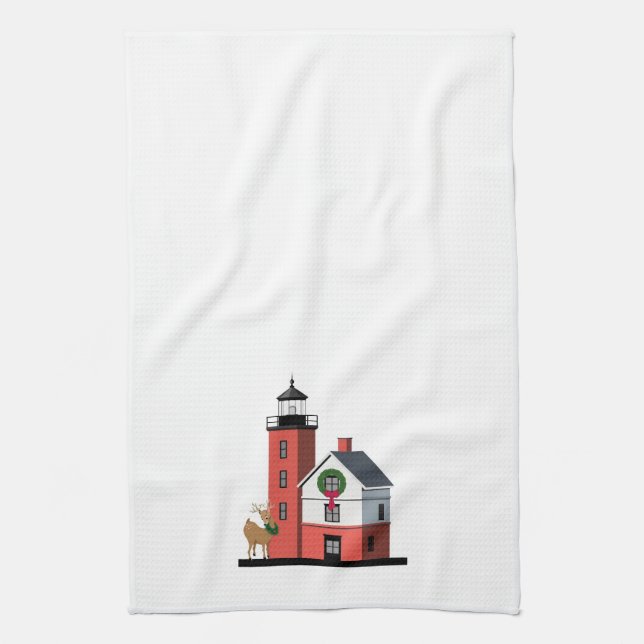 Serviette ronde de Noël de phare d'île (Vertical)