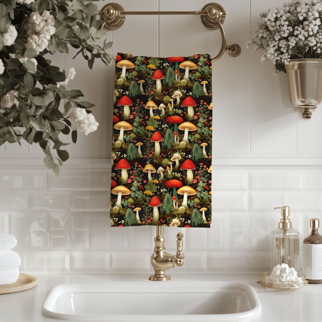 Serviette Rustique aux Champignons - Palette Douce (Rustic Mushroom Towel Nature’s Soft Palette)