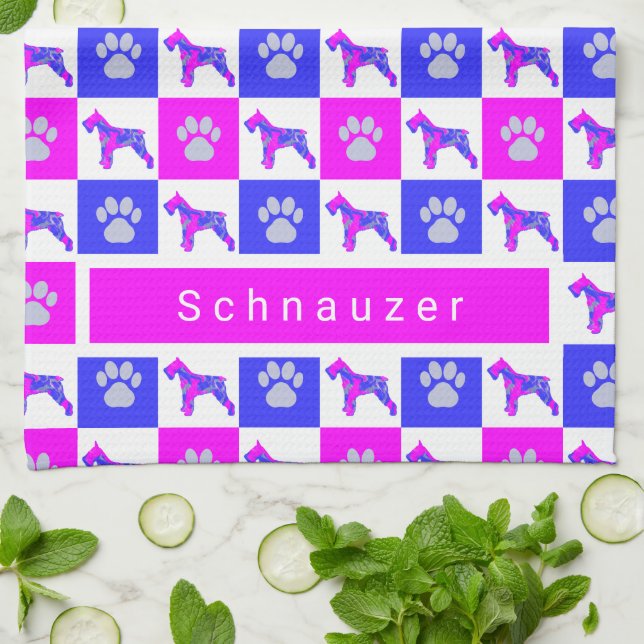 Serviette Schnauzer Chien & Paw Hot Rose & Blue Te (Plié)