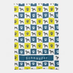 Serviette Schnauzer Chien & Paw Yellow & Blue Grid