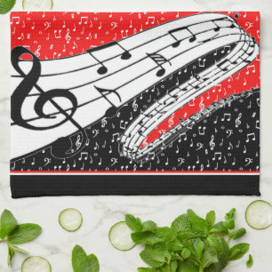 Serviette sur le thème de la musique rouge et noir