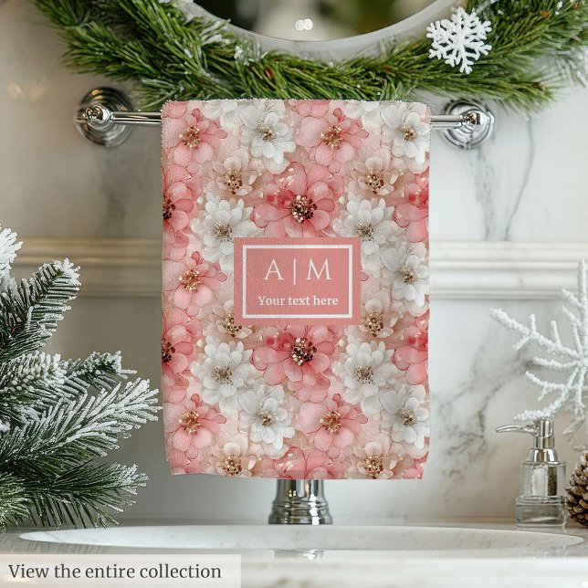 Serviette Tendance Monogramme Salle de Bain Rose e (Blush and Gold Towel Trendy Monogram Bathroom)