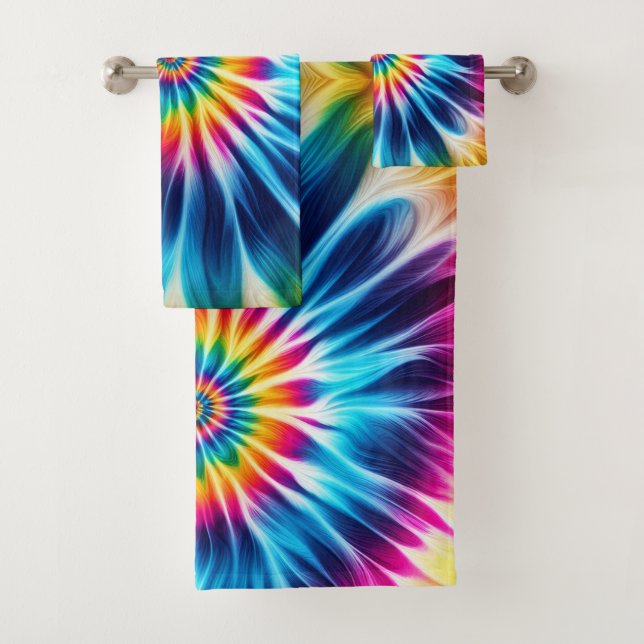 Serviette Tie-Dye Arc-en-Ciel Psychedélique (En situation)