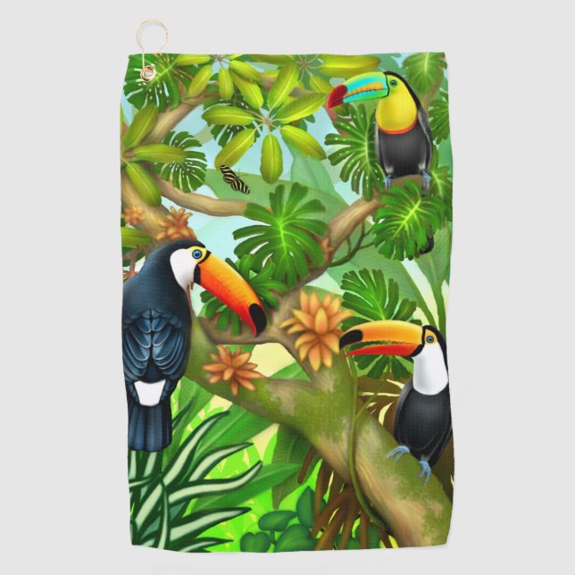 Serviette tropicale de golf de toucans de jungle (Devant)