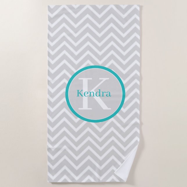 Serviette turquoise Chevron Monogram Beach (Devant)