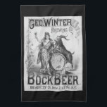 Serviette vintage Bock Beer Bar<br><div class="desc">Il s'agit d'une affiche de charme produite par la George Winter Brewing Co. vers 1900 pour promouvoir Bock Beer, de la collection historique de la Bibliothèque du Congrès. Image numériquement réparée, avec la description suivante : Affiche montrant Columbia levant un verre de bière, posée avec un keg et un billy,...</div>