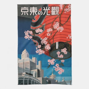 Serviette vintage d'affiche de voyage de Tokyo