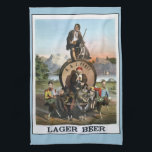 Serviette vintage Lager Beer Bar<br><div class="desc">Une lithographie ancienne pittoresque et colorée représentant l'acteur victorien Joseph Jefferson comme Rip Van Winkle assis sur la quille est tiré par des chèvres avec des satyres de chaque côté.</div>
