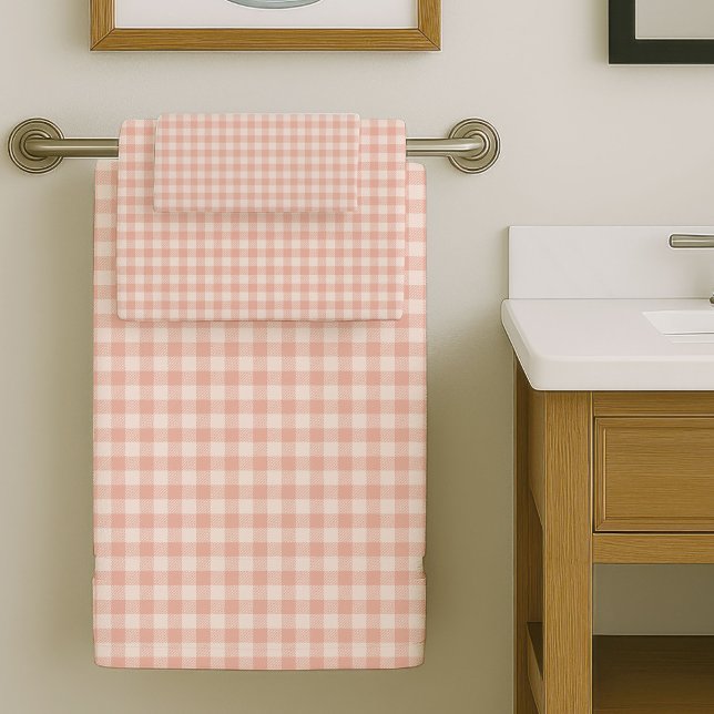 Serviettes à carreaux modernes corail gris pour to (Modern Plaid Towels Coral Grey for Any Bath)