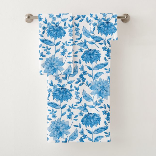 Serviettes à motif floral bleu en exposition (En situation)