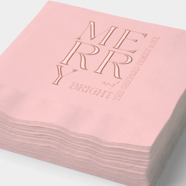 Serviettes Avec Dorure 2025 Script moderne Joyeux et brillants Noël Noël (Détail)