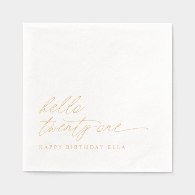 Serviettes Avec Dorure 21st Birthday Party Modern Elegant Gold (Recto)