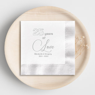 Serviettes Avec Dorure 25 ans d'amour 25e anniversaire Mariage d'argent