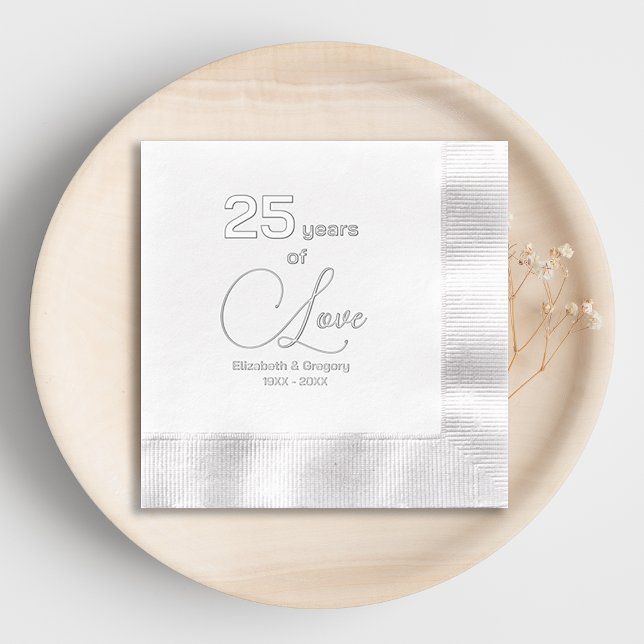 Serviettes Avec Dorure 25 ans d'amour 25e anniversaire Mariage d'argent (Créateur téléchargé)
