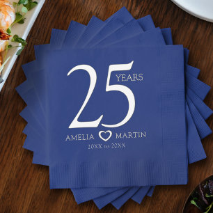 Serviettes Avec Dorure 25e anniversaire du mariage argent coeur ouvert