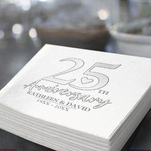Serviettes Avec Dorure 25e anniversaire mariage coeur personnalisé graphi