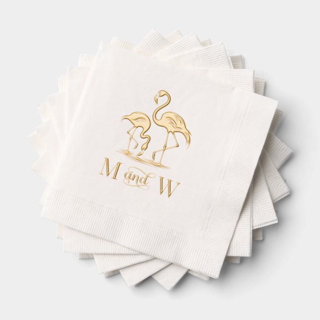 Serviettes Avec Dorure 2 Flamants Couple Mariage 2 Monogramme Initial (Insitu (empilé))