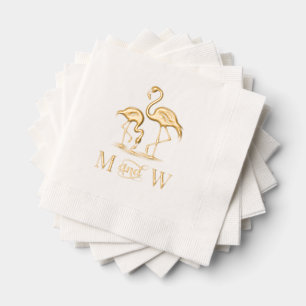 Serviettes Avec Dorure 2 Flamants roses Couple Mariage 2 Monogramme initi