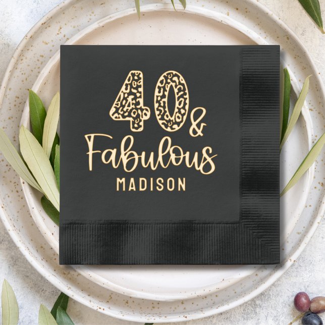 Serviettes Avec Dorure 40 & Fabuleux Quarantième anniversaire Nom personn (Créateur téléchargé)