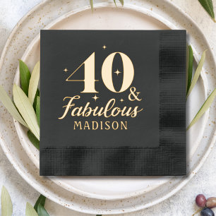 Serviettes Avec Dorure 40 & Fabuleux Quarantième anniversaire Nom personn