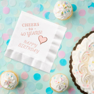 Serviettes Avec Dorure 40e Joyeux Anniversaire Nom Cœur Tout Âge