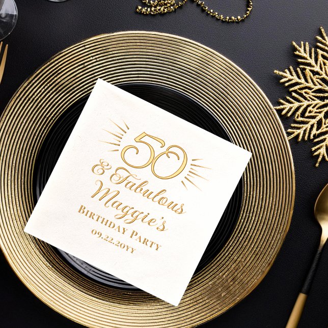 Serviettes Avec Dorure 50 et fabuleuse fête du 50e anniversaire (Elegant "50 and Fabulous" 50th Birthday Party Stamped Foil Napkins)