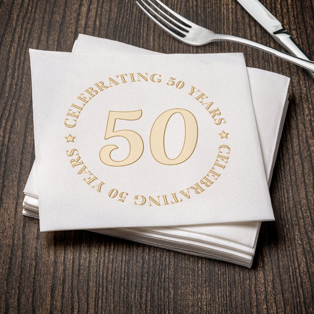 Serviettes Avec Dorure 50e anniversaire célébrant 50 ans d'or Cinquante (50th Birthday Celebrating 50 Years Gold Fifty Foil Napkins
)