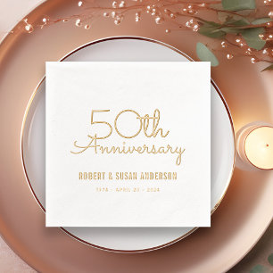 Serviettes Avec Dorure 50e anniversaire du Mariage Script moderne Or