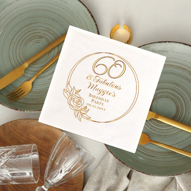 Serviettes Avec Dorure 60 et fabuleux 60e anniversaire Foil Stamped (Elegant "60 and Fabulous" 60th Birthday Party Stamped Foil Napkins)