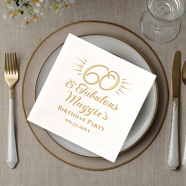 Serviettes Avec Dorure 60 et fabuleux 60e fête d'anniversaire de Starburs (Elegant "60 and Fabulous" 60th Birthday Party Stamped Foil Napkins)