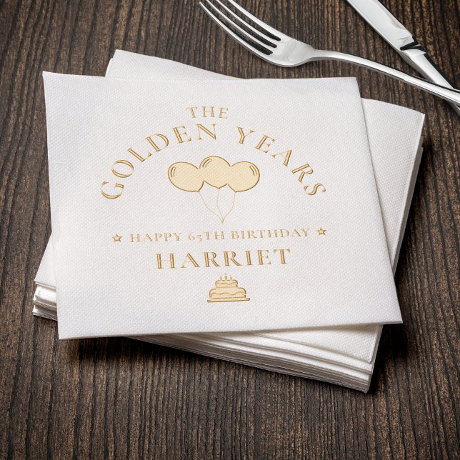 Serviettes Avec Dorure 65e anniversaire années d'or (65th Birthday Golden Years Foil Napkins
)