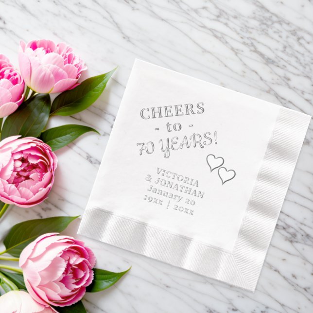 Serviettes Avec Dorure 70e anniversaire du Mariage, deux coeurs (Insitu (Mariage))