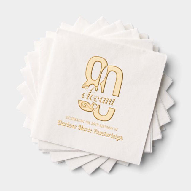 Serviettes Avec Dorure 80 et élégant 80e Anniversaire Or (Insitu (empilé))