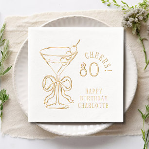 Serviettes Avec Dorure 80e anniversaire Martini salue 80 personnalisées