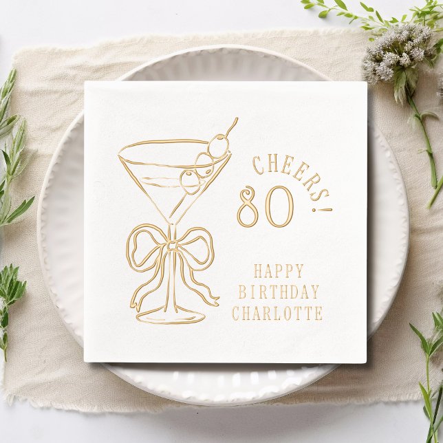 Serviettes Avec Dorure 80e anniversaire Martini salue 80 personnalisées (Créateur téléchargé)