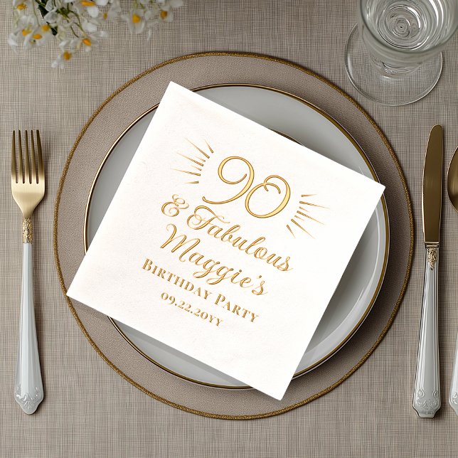 Serviettes Avec Dorure 90 et Fabuleux 90e fête d'anniversaire (Elegant "90 and Fabulous" 90th Birthday Party Stamped Foil Napkins)