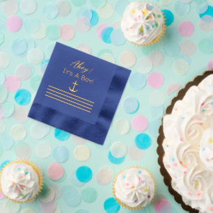 Serviettes Avec Dorure Ahoy C'est un garçon ! Baby shower nautique
