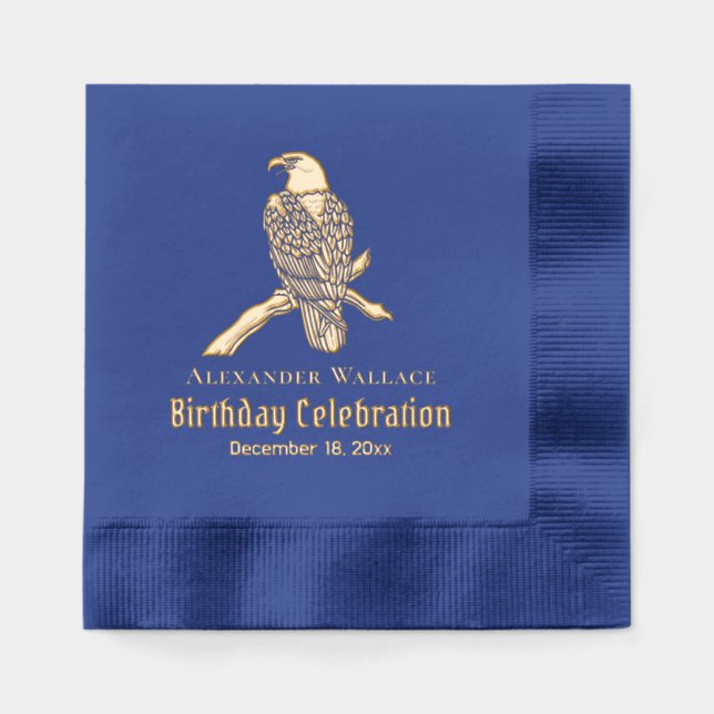 Serviettes Avec Dorure Aigle Majestic Bald Sur Branche Anniversaire Nom d (Recto)