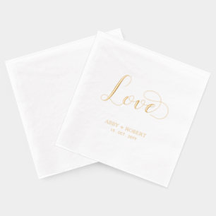 Serviettes Avec Dorure Amour de script moderne   Nom des couples Mariage 