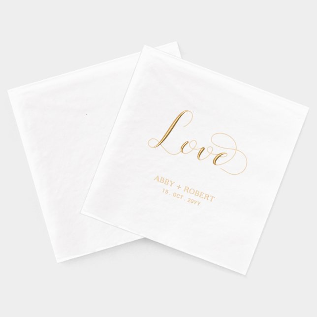 Serviettes Avec Dorure Amour de script moderne | Nom des couples Mariage  (Verso)