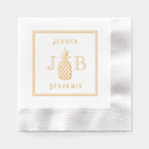 Serviettes Avec Dorure Ananas #11 Couple 2 Monogramme Initiales Noms FrCA