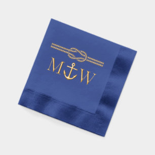 Serviettes Avec Dorure Ancrage Corde Nœud Bordure Mariage 2 Initial Monog