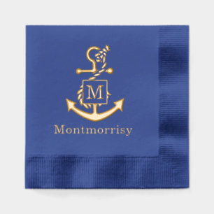 Serviettes Avec Dorure Ancre avec corde nouée Nom initial Monogramme