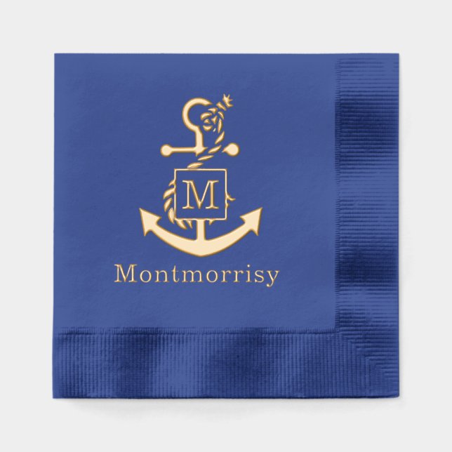 Serviettes Avec Dorure Ancre avec corde nouée Nom initial Monogramme (Recto)