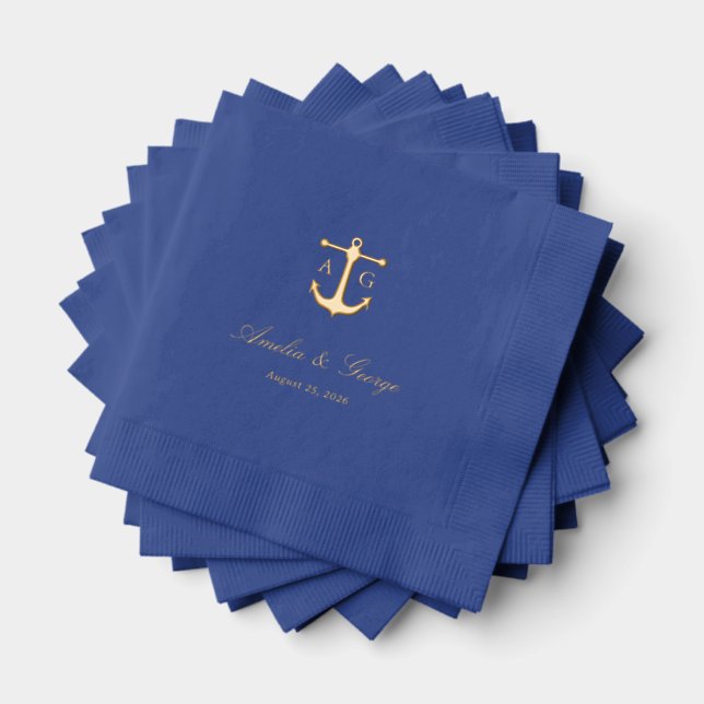 Serviettes Avec Dorure Ancre de mariage nautique monogramme (Insitu (empilé))