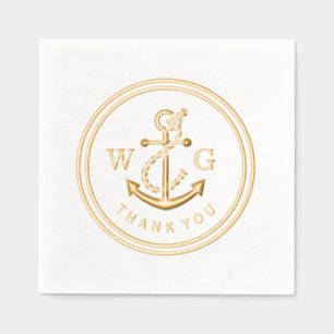 Serviettes Avec Dorure Ancre encadrée avec Merci initial Monogramme 2