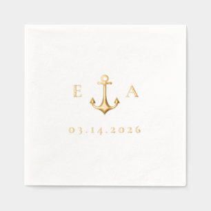 Serviettes Avec Dorure Ancre simple avec initiales et date