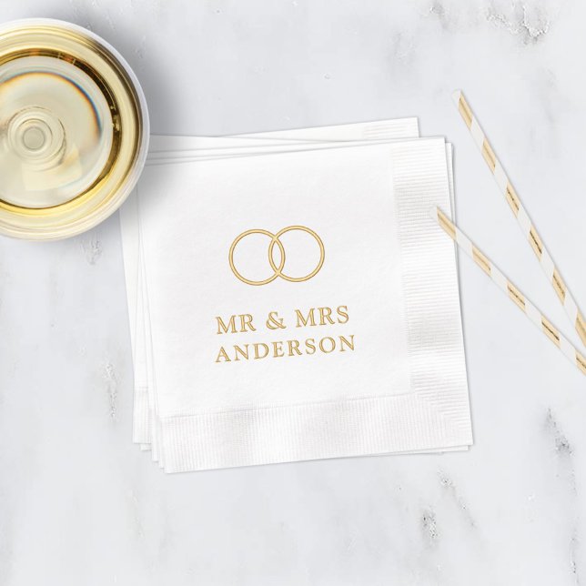 Serviettes Avec Dorure Anneaux Interlocking Or Mariage Mr et Mrs (Créateur téléchargé)